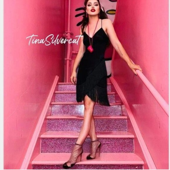 BLOGGER'S FAVE! Zara Black Fringe Mini Slip Dress NWT - Picture 5 of 14